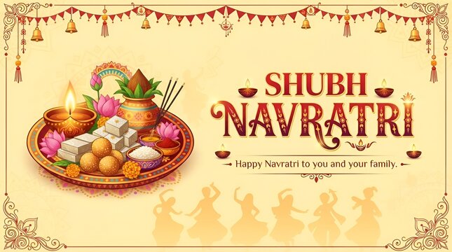 creative vector illustration of Goddess Durga for,Subh Navratri,Durga Puja religious banner with colorful background.