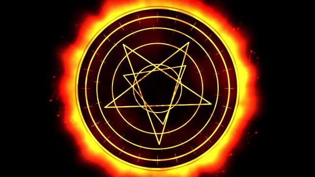 Glowing Pentagram Symbol Surrounded by a Burning Fire Ring Seamless Loop