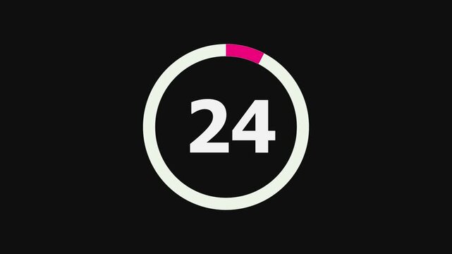 Number 24 Circular Progress Loading Animation on Black Background