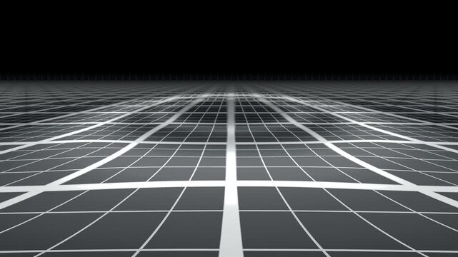 Glowing White Wireframe Grid Surface with Rhythmic Liquid Wave Motion