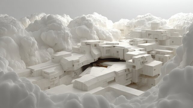 Abstract White Architectural Cityscape with Futuristic Buildings