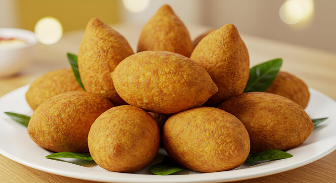 A vibrant plate of Brazilian coxinhas (chicken croquettes)