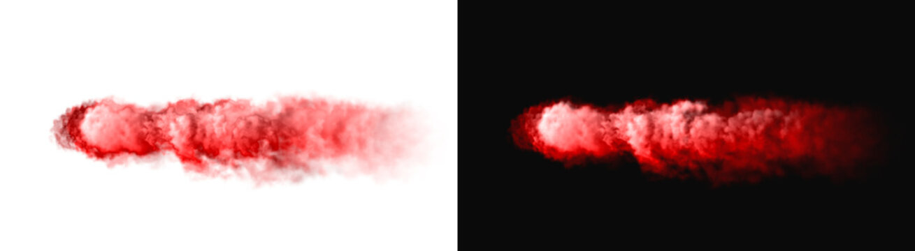 PNG image of Vibrant red smoke trail flowing horizontally with soft textures and wispy gaseous movement captured in high resolution on transparent background