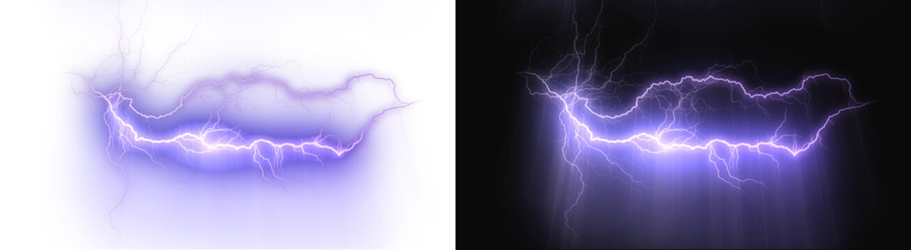 PNG image of Vibrant purple lightning bolt strikes with intense electrical energy and glowing jagged discharge patterns captured on transparent background