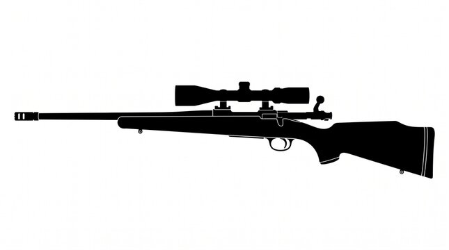 Black silhouette of a modern sniper rifle with optical scope vector illustration isolated on white background