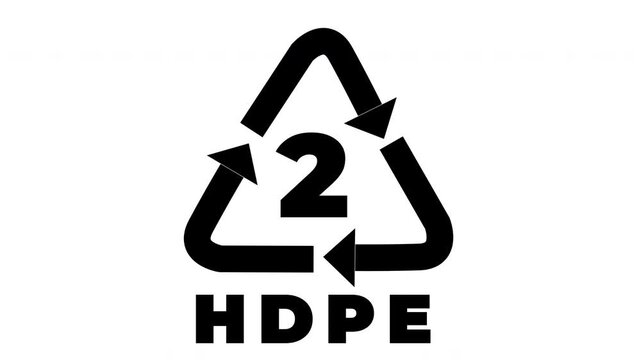 4K  2 HDPE Plastic Recycling Symbol Animated Loop Black Icon White Background..
