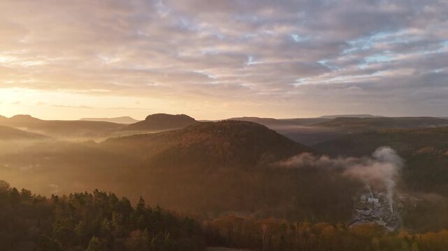 Hyperlapse - Aerial view of scenery in the Saxon Switzerland - Elbe Sandstone Mountains - Germany