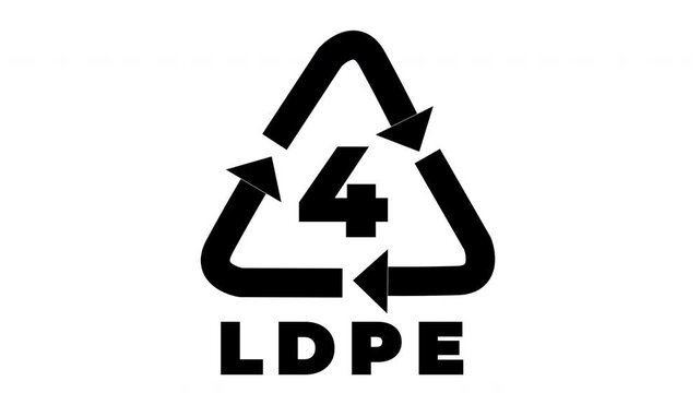 4K 4 LDPE Plastic Recycling Symbol Animated Loop Black Icon White Background.