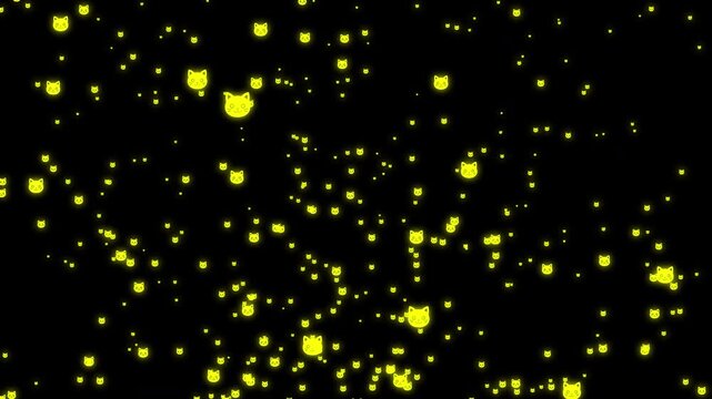A video in which multiple outline cat faces well up from below, seamlessly looping, alpha channel