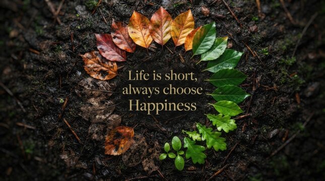 Life is short always choose happiness quote surrounded by colorful autumn leaves