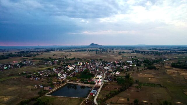 Aerial drone footage of Mandar Parvat in Banka, Bihar, showcasing the sacred hill, lush green landscape, surrounding countryside and historic pilgrimage site linked to Samudra Manthan.
