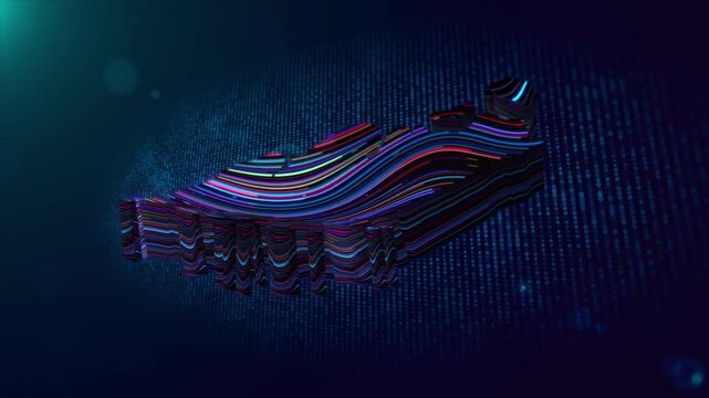 Singapore map reveal with glowing multicolor extruded lines, digital particle grid background, cinematic lighting, and synchronized Singapore text reveal for modern technology presentations.