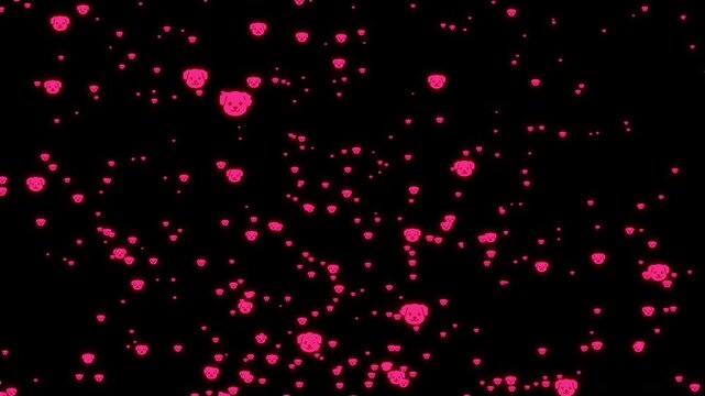 A video in which multiple outline dog faces well up from below, seamlessly looping, alpha channel