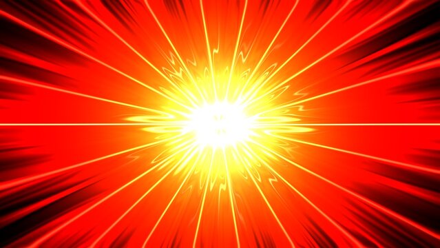 Vibrant explosion effect featuring intense yellow core with radiating red beams captured in a high contrast graphic style on transparent background