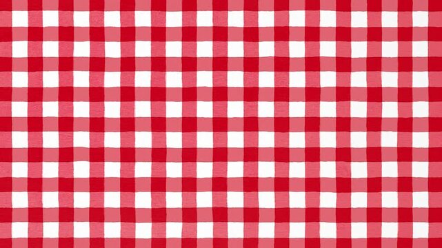 Vintage red and white checkered hand painted watercolor retro tablecloth pattern background loop
