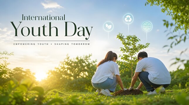 Young Volunteers Planting Trees for International Youth Day Environmental Awareness and Community Action