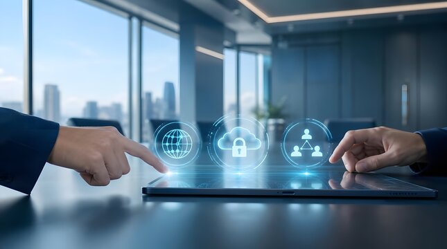 Business Professionals Using Digital Collaboration Technology for International Youth Day Innovation and Future Skills