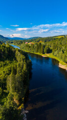 Naklejka premium Norway River Green Nature Scenery Scandinavian Countryside Landscape Summer Freshwater Forest Mountains Outdoor Adventure Tourism Travel Destination Wilderness Crystal Clear Water Hiking Europe Scenic