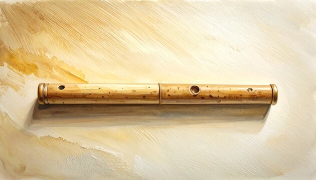 Traditional wooden flute on marble background.