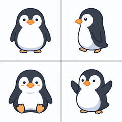 Fototapeta premium Cute cartoon penguin character set in various poses.