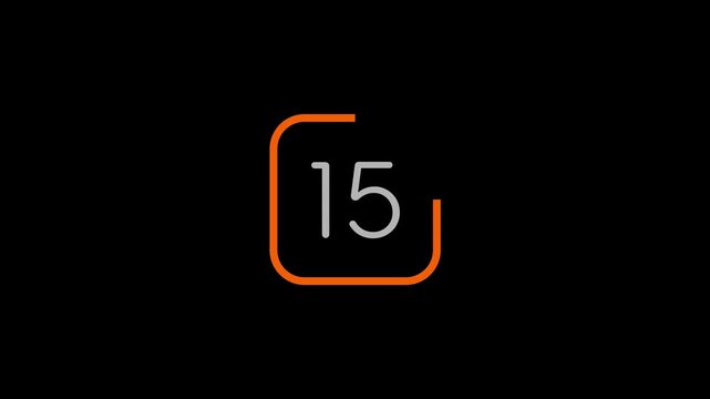 Minimalist countdown gif video animation 20 to 0 seconds, orange and grey square design on black background