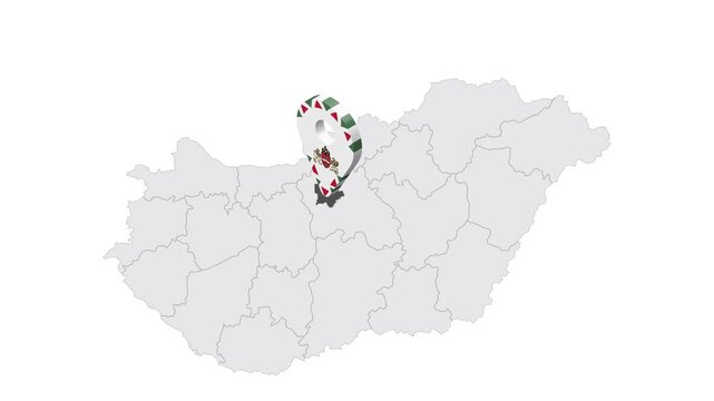 Location Budapest is capital on map Hungary. 3d Budapest emblem map marker location pin. Map of Hungary showing different parts. 4K.  Animated Video