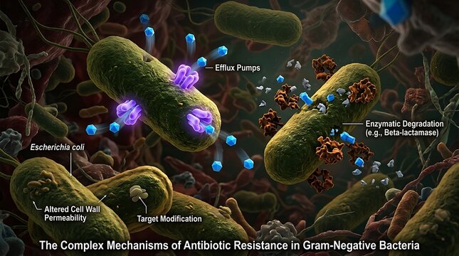 Scientific Illustration of Antibiotic Resistance in Bacteria