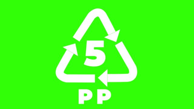 5 PP Plastic Recycling Symbol Animated Loop Green Background.