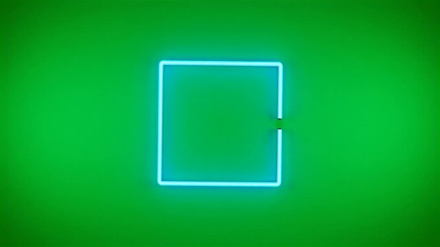Minimalist neon glowing cyan square frame outline on a green background HD video for video editing