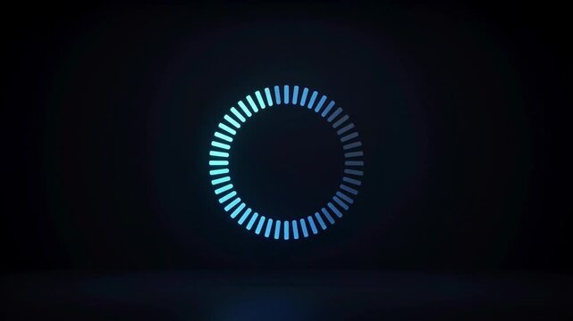 Glowing cyan circular loading progress icon animation on a dark background HD video for video editing