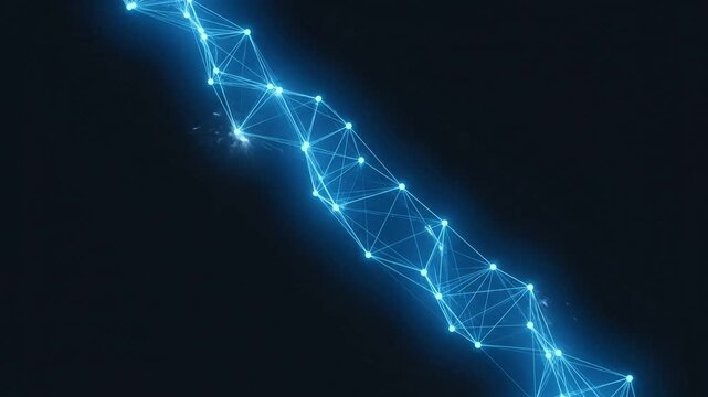 Blue glowing digital network connection with nodes and lines on black background