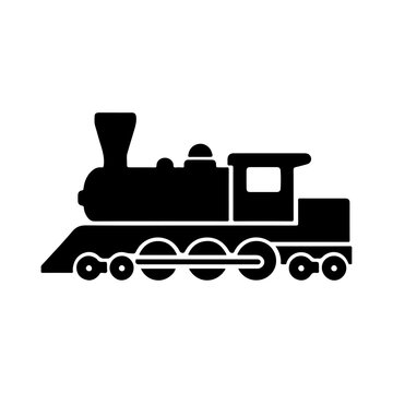 Minimalist Steam Locomotive Icon, Classic Train Engine Silhouette Vector Illustration