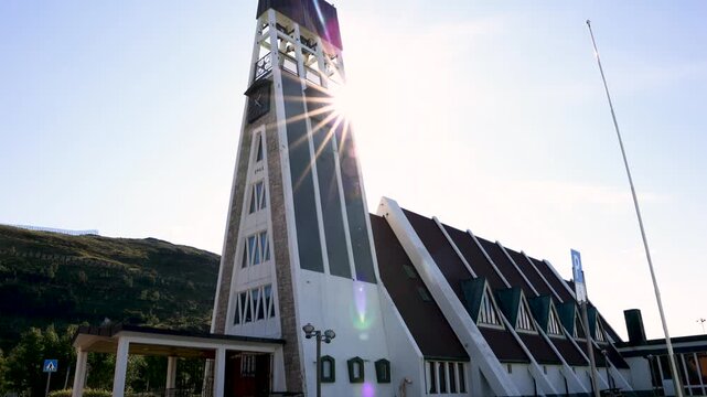 Sunflare on the church of Hammerfest, Norway