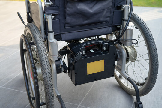 Battery of electric wheelchair for patient.