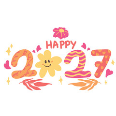 Happy New Year 2027 Greeting Card with Abstract Natural Typography © anastia