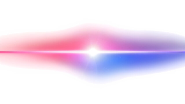 Abstract red and blue horizontal light flare effect isolated on transparent background