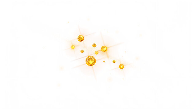 Golden glowing star sparkles and magical light particles isolated on transparent background