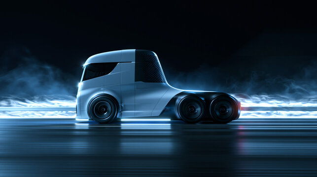 Futuristic Autonomous Electric Semi Truck Driving at High Speed