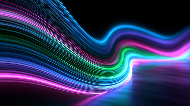 Abstract Glowing Data Flow and Fiber Optic Neon Lines