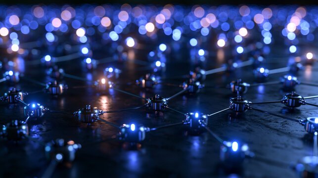 Glowing Digital Network Grid Representing AI and Data Connection