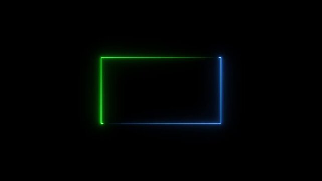 Square rectangle picture frame with two tone neon color motion graphic on isolated black background. Blue and pink light moveing for overlay element. 4K footage video effect seamless loop. Empty space