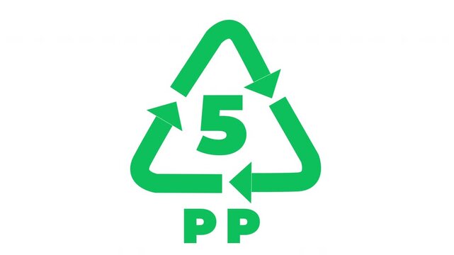 5 PP Plastic Recycling Symbol Animated Loop Green Icon White Background.