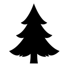 Fototapeta premium Black evergreen pine tree silhouette isolated on white background for Christmas, winter, holiday decorations, nature, and seasonal designs