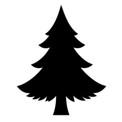 Obraz premium Black evergreen pine tree silhouette isolated on white background for Christmas, winter, holiday decorations, nature, and seasonal designs