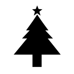 Obraz premium Minimal black Christmas tree silhouette with a star on top isolated on white background for holiday decorations, greeting cards, and festive seasonal designs
