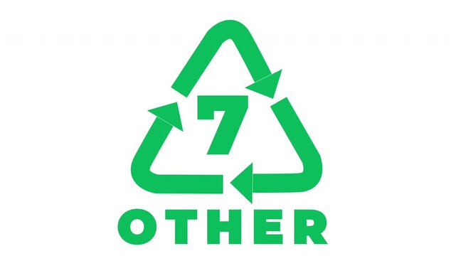 7 OTHER Plastic Recycling Symbol Animated Loop Green Icon White Background 4K.