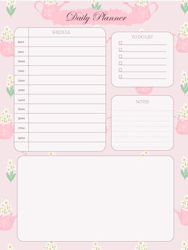 Printable Daily Planner Template with Floral Watering Can Design PNG
