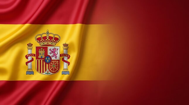 Spain flag background. Waving Spanish banner with copy space for text.