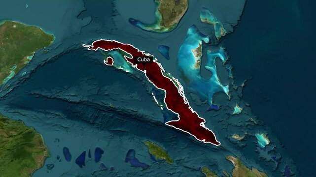 Cuba Map Animation with Location Pin, Borders and Zoom Motion | 4K Geographic Map Video