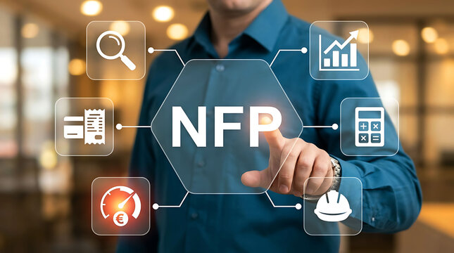 Businessman Touching Nonfarm Payroll NFP Financial Concept Button Screen